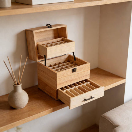 Three Tier Wooden Essential Oil Storage Box with Drawer