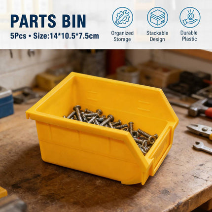 Yellow Plastic Parts Bins 5 Pack 14x10.5x7.5cm