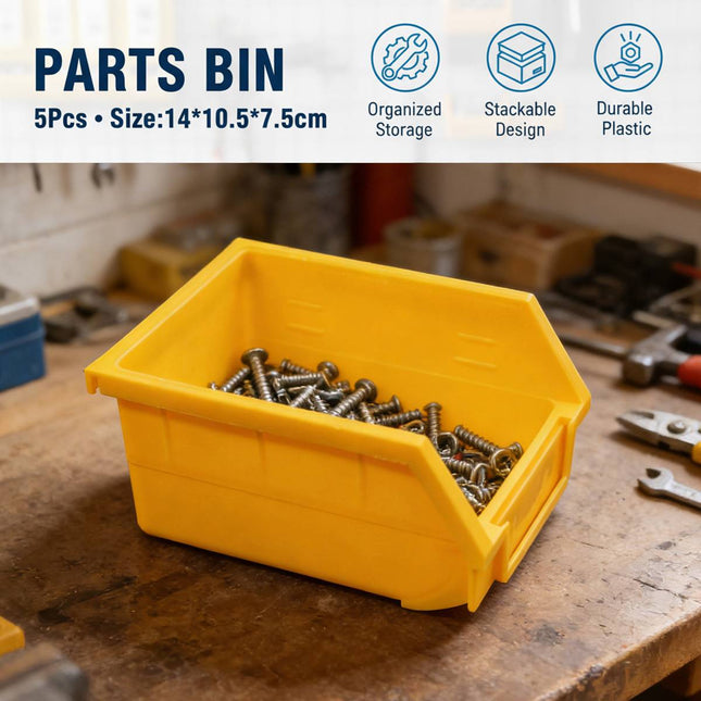 Yellow Plastic Parts Bins 5 Pack 14x10.5x7.5cm