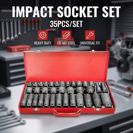 35pc Air Impact Socket Set Heavy Duty Mechanic Deep Socket Tool Kit