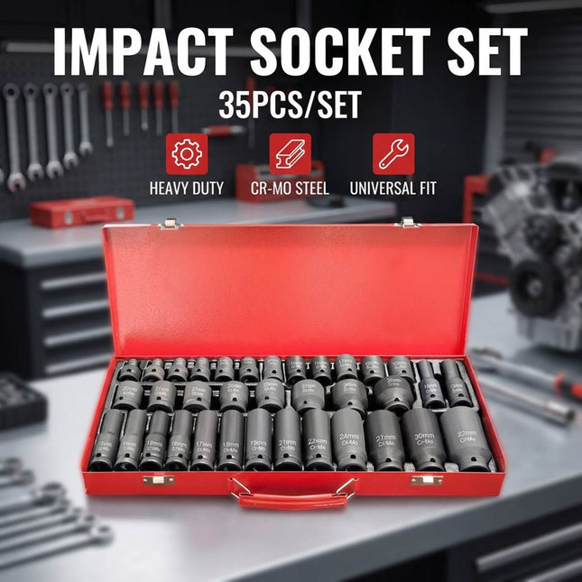 35pc Air Impact Socket Set Heavy Duty Mechanic Deep Socket Tool Kit