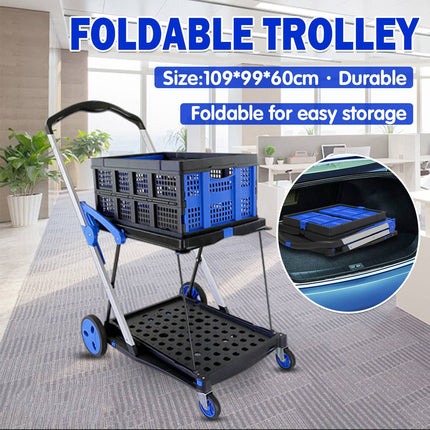 2 Tier Multi Functional Foldable Trolley Portable Storage Cart For Home Outdoor