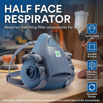 Reusable Half Face Respirator Mask Silicone Medium Painting Spray Dust