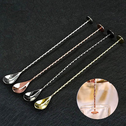 Stainless Steel Cocktail Bar Spoon Twisted Handle Mixing Stirring Muddler 27cm