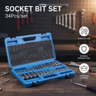34 Piece Bit Socket Set Hex Torx Spline Chrome Vanadium Steel Mechanic Tool Case