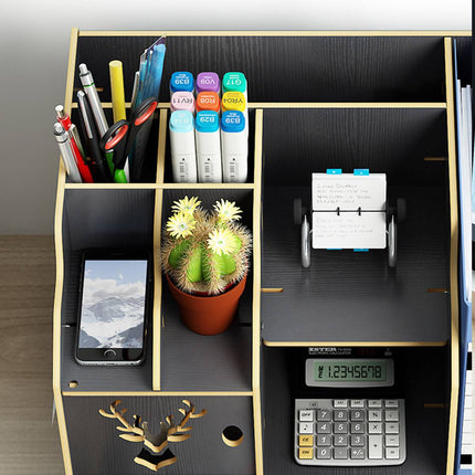Wooden Desktop Storage Rack Office File Holder Organiser Drawer Black Wood Grain
