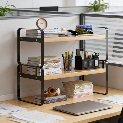 Desktop 2 Tier Storage Shelf Black or White 50cm