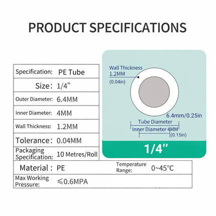 Quarter Inch PE Water Filter Tubing 10 Metre Roll Food Grade