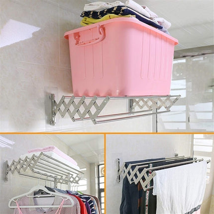 Retractable Stainless Steel Clothes Drying Rack Towel Holder Anti Rust Wall Mounted