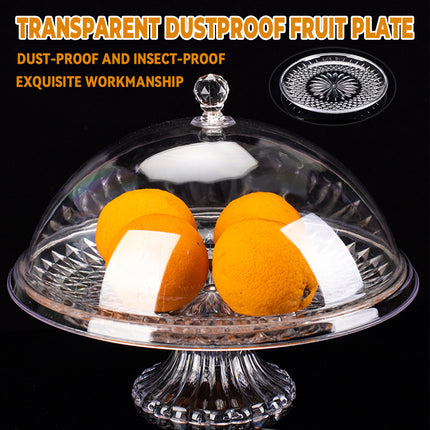 Transparent Fruit Plate with Lid Dustproof Display Stand Pedestal Fruit Bowl for Kitchen
