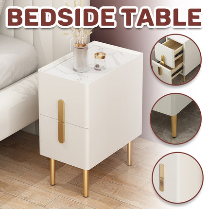 Narrow Nightstand Table Modern Style White Small Two Drawers Bedside Cabinet