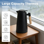 1000ml Vacuum Insulated Thermos Coffee Pot with Wooden Handle Nordic Carafe
