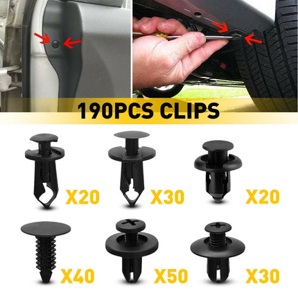 190PCS Plastic Car Fastener 6 Sizes for Auto Body Fender Bumper Trim Accessories