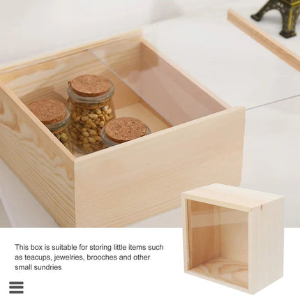 Solid Wood Storage Box with Acrylic Sliding Lid Pull Out Gift Packaging Case
