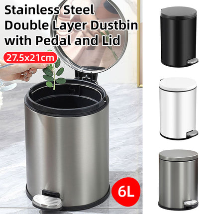 Trash Can Double Layer Foot Pedal Design with Lid Household Bin Kitchen Bathroom