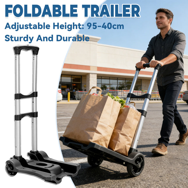 Portable Folding Hand Truck Cart 40kg Adjustable Handle Space Saving Trolley