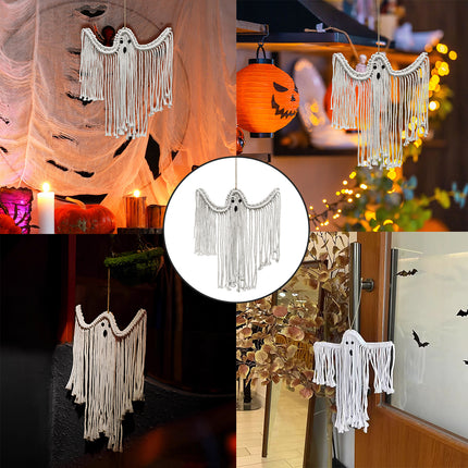Halloween Ghost Hanging Decoration Handwoven Cotton for Home Party Yard Porch