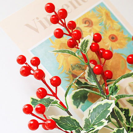 12PCS Artificial 7-Fork Red Berry Decorative Flowers for Christmas Home Party