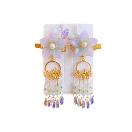 2Pcs Hanfu Flower Hair Clip Pearl Tassel Butterfly Hairpin Female/Children Party - Aimall