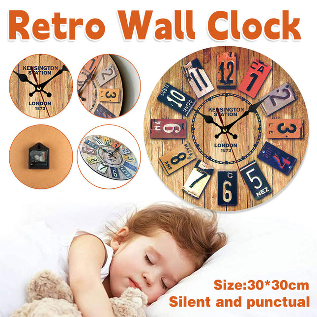 Wooden Wall Clock Round Shape Creative Design For Living Room Bedroom Decoration