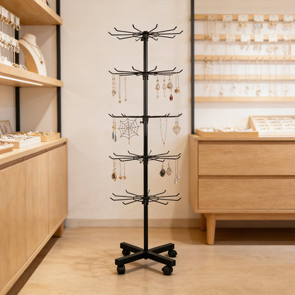 Rotating Jewellery Display Stand 5 6 Tier Metal Rack With Wheels Adjustable