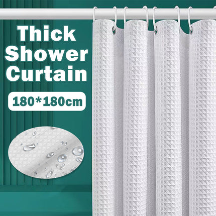 Cold White Waffle Shower Curtain Waterproof Bathroom Curtain Perforation Free