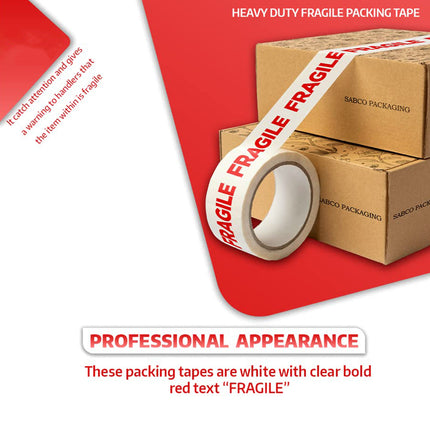 Fragile Warning Tape 5 Rolls 4.8cm x 100m White Red Print for Packing Moving