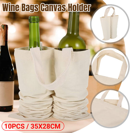 10PCS Wine Double-Bottle Bags Canvas Gift Bag with Handles for Party Wedding Use
