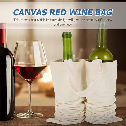 10PCS Wine Double-Bottle Bags Canvas Gift Bag with Handles for Party Wedding Use