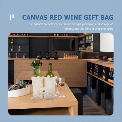 10PCS Wine Double-Bottle Bags Canvas Gift Bag with Handles for Party Wedding Use