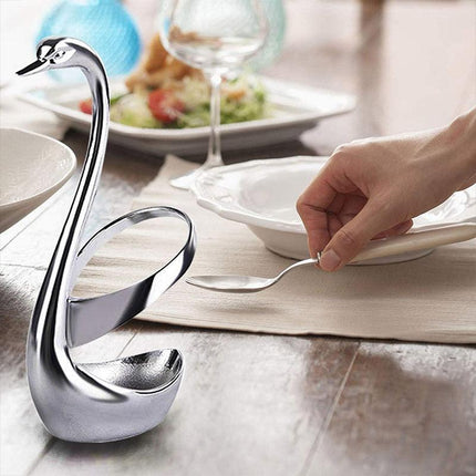 2pcs Stainless Steel Fruit Fork Coffee Spoon Set with Swan Base for Desserts