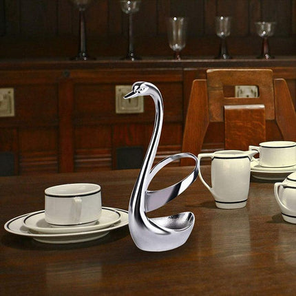 2pcs Stainless Steel Fruit Fork Coffee Spoon Set with Swan Base for Desserts