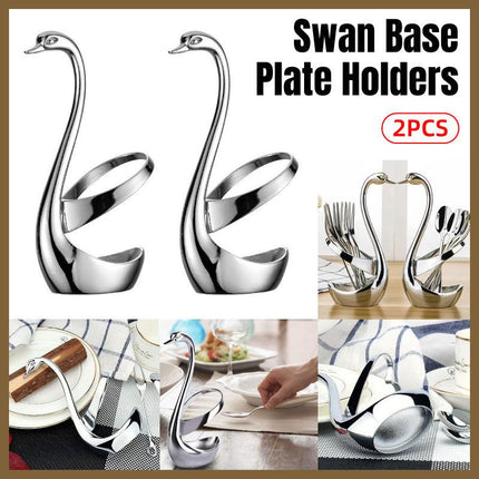 2pcs Stainless Steel Fruit Fork Coffee Spoon Set with Swan Base for Desserts