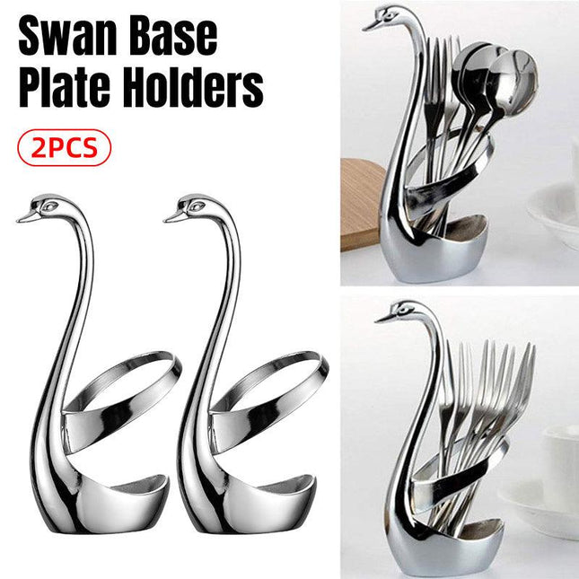 2pcs Stainless Steel Fruit Fork Coffee Spoon Set with Swan Base for Desserts