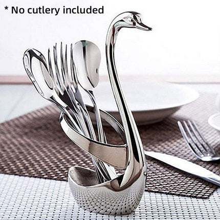 2pcs Stainless Steel Fruit Fork Coffee Spoon Set with Swan Base for Desserts