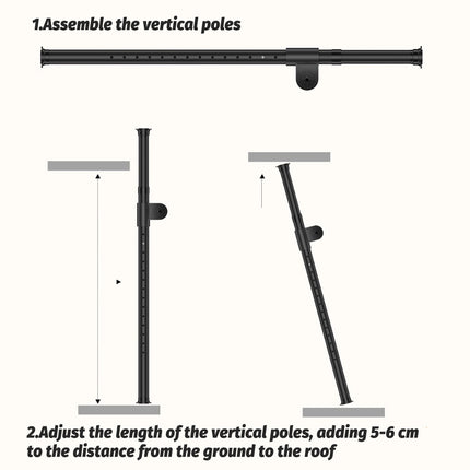 Adjustable Height 1.1-3.1m Standing Clothes Rack Stable Space Saving Daily Use