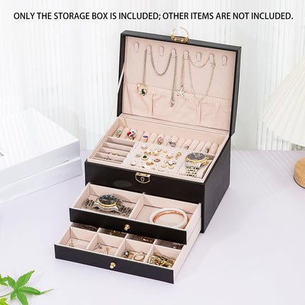 Jewelry Organizer Box 3 Layer leather Storage Case for Rings Earrings Necklaces