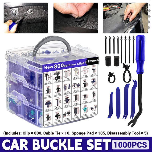 1000PCS Car Buckle Set Boxed Assorted Sizes for Fender Bumper Door Panel Repair