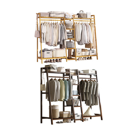 Bamboo Floor Standing Clothes Rack Multi Functional Clothes Cabinet Sturdy