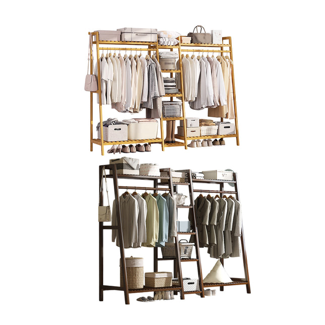 Bamboo Floor Standing Clothes Rack Multi Functional Clothes Cabinet Sturdy