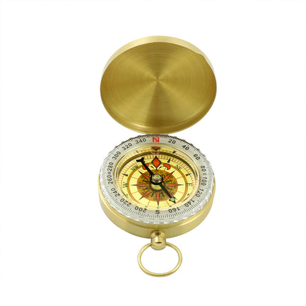 2PCS Copper Compass with Flip Cover and Hook Nightlight Camping Navigation