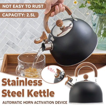 2.5L Matte Black Whistling Kettle Foldable Handle Stainless Steel Gas Electric