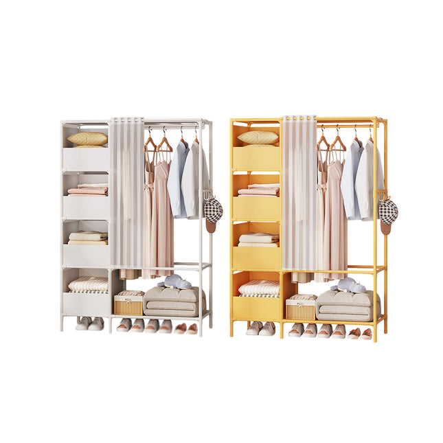 Simple Wardrobe with Curtain Large Capacity Storage Organizer for Home Bedroom