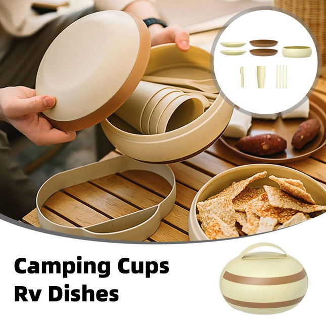 Camping Tableware Set Portable Picnic Dinnerware with Storage Box for Outdoor RV Use
