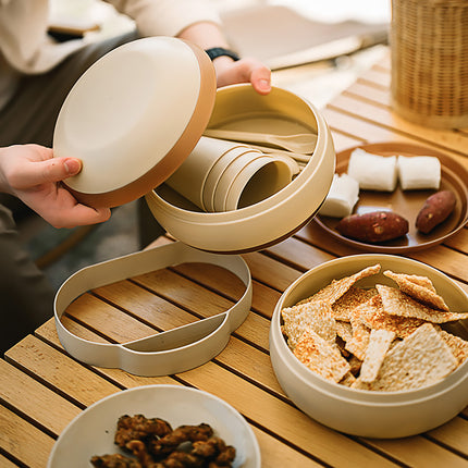 Camping Tableware Set Portable Picnic Dinnerware with Storage Box for Outdoor RV Use
