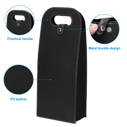 PU Leather Wine Tote Bag Foldable for Double Bottle Carrying
