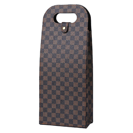 PU Leather Wine Tote Bag Foldable for Double Bottle Carrying