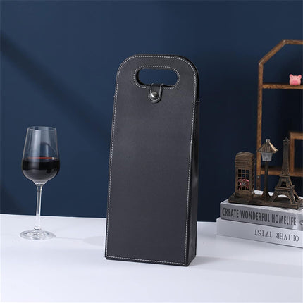 PU Leather Wine Tote Bag Foldable for Double Bottle Carrying
