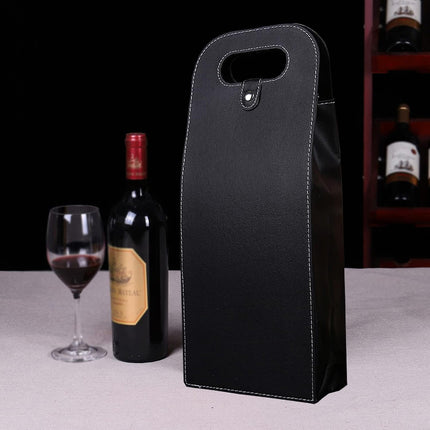 PU Leather Wine Tote Bag Foldable for Double Bottle Carrying