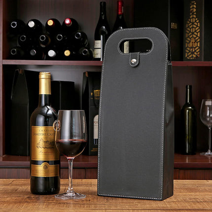 PU Leather Wine Tote Bag Foldable for Double Bottle Carrying